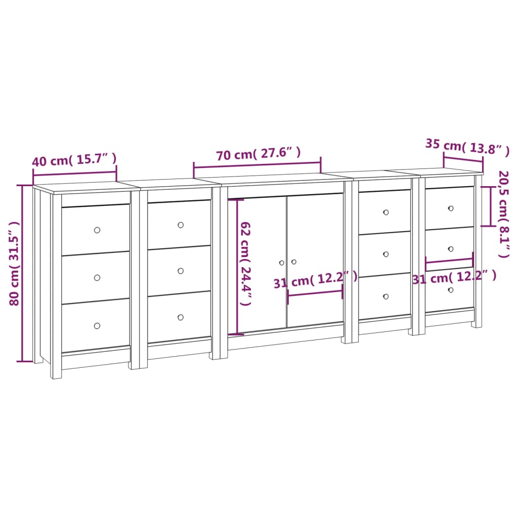 Skjenk Hvit 230x35x80 cm heltre furu