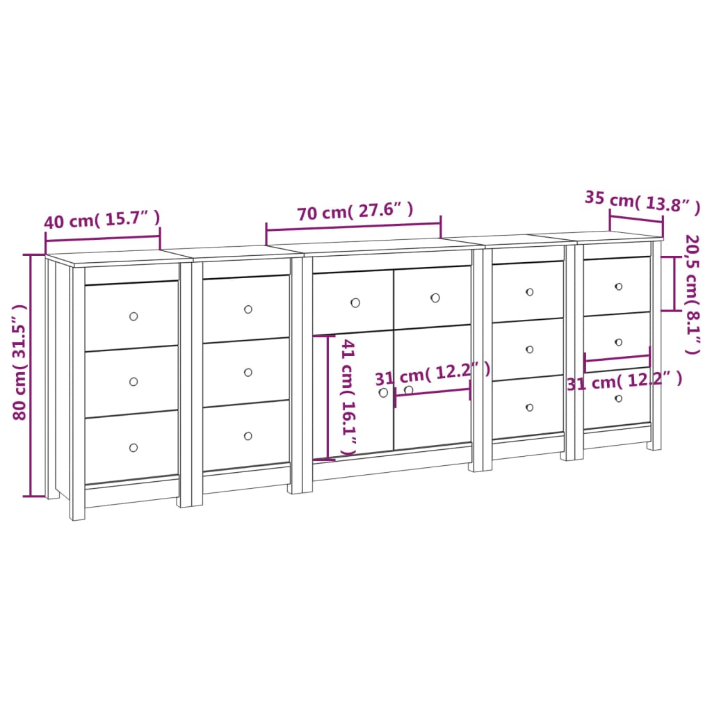 Skjenk Hvit 230x35x80 cm heltre furu