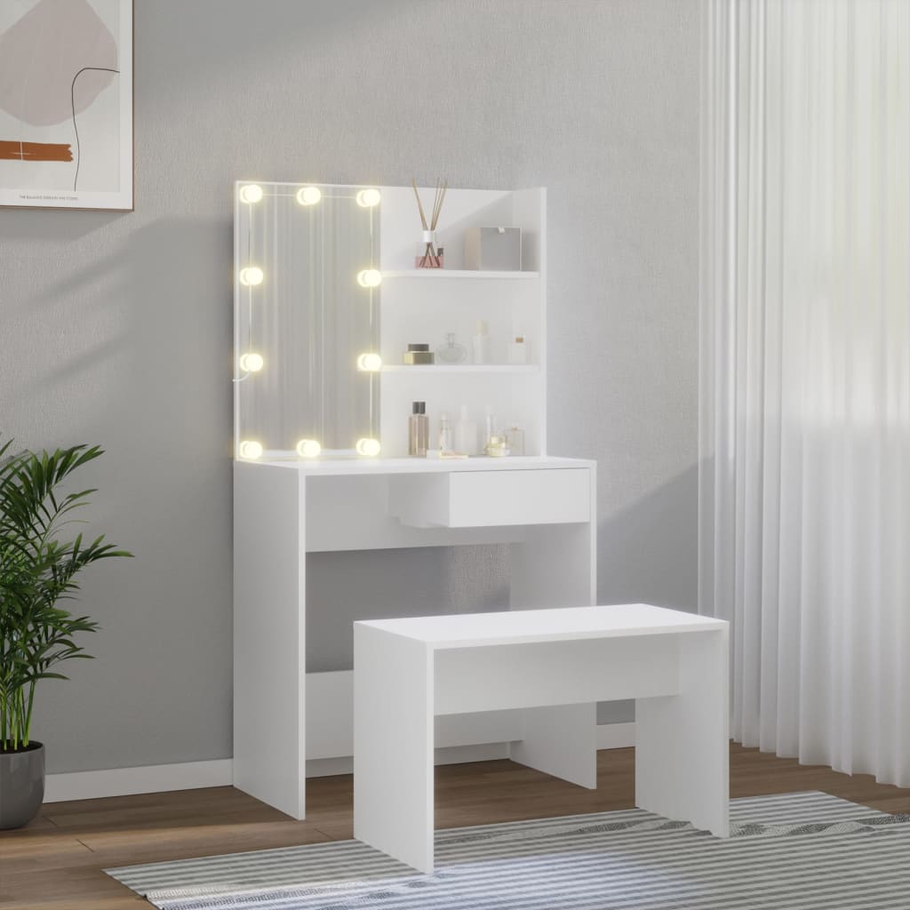 Sminkebord Hvit Sett LED