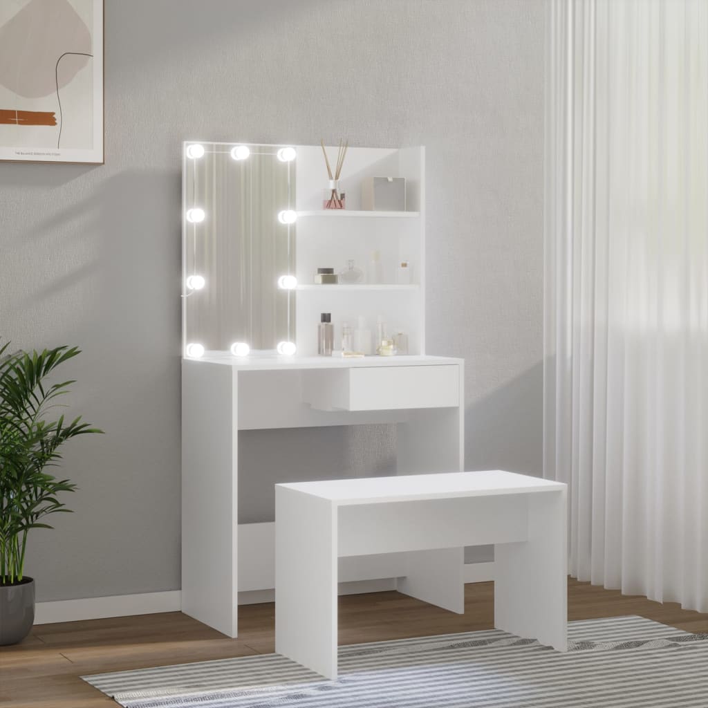 Sminkebord Hvit Sett LED