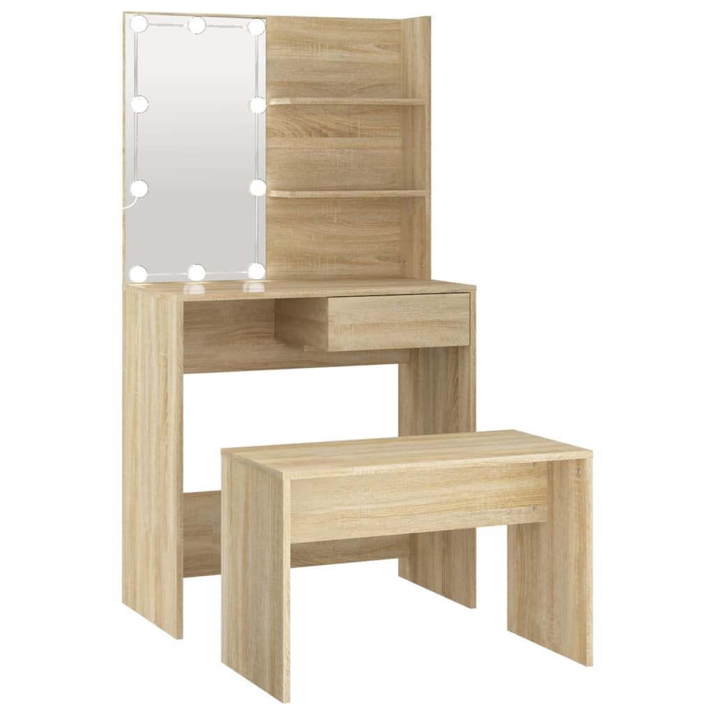 Sminkebord Sonoma Eik Sett LED