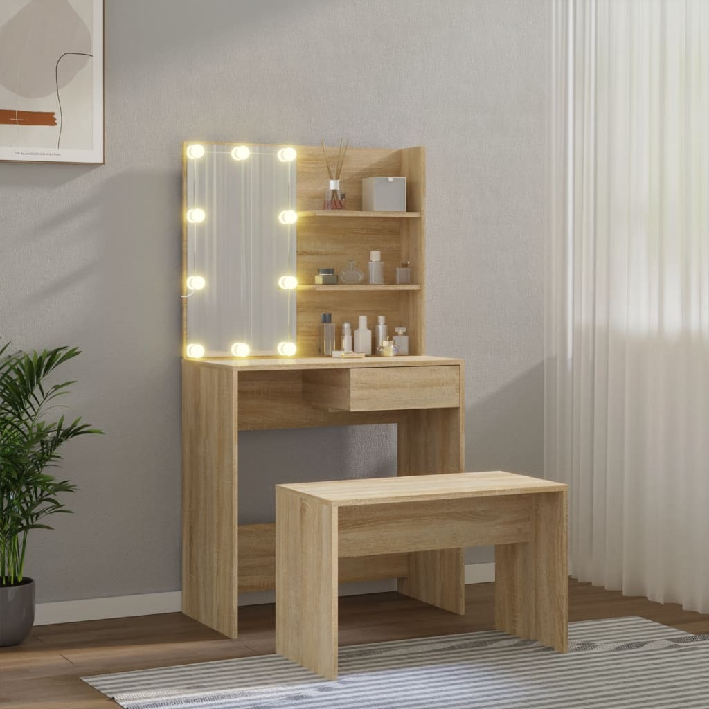 Sminkebord Sonoma Eik Sett LED