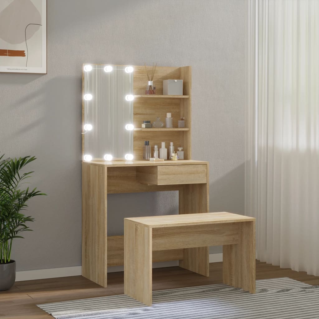 Sminkebord Sonoma Eik Sett LED