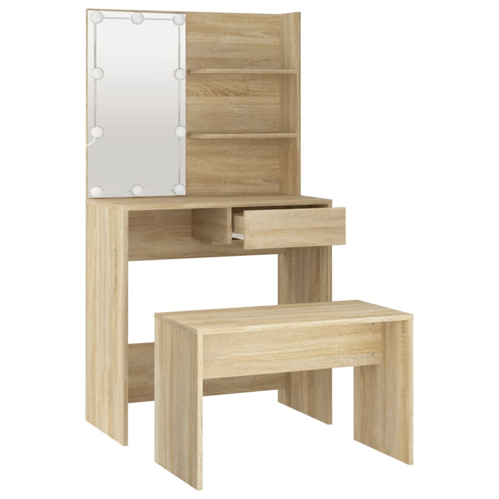 Sminkebord Sonoma Eik Sett LED