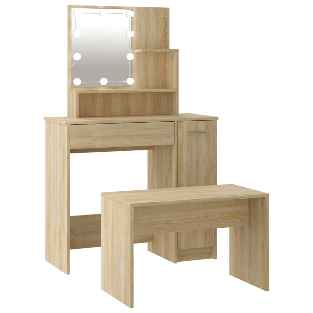 Sminkebord Sonoma Eik Sett LED