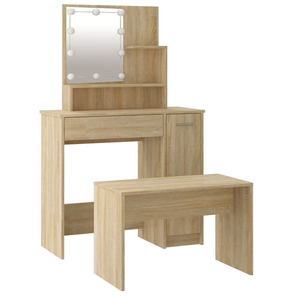 Sminkebord Sonoma Eik Sett LED