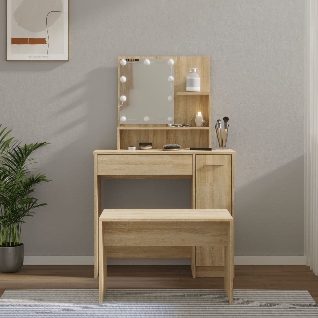 Sminkebord Sonoma Eik Sett LED