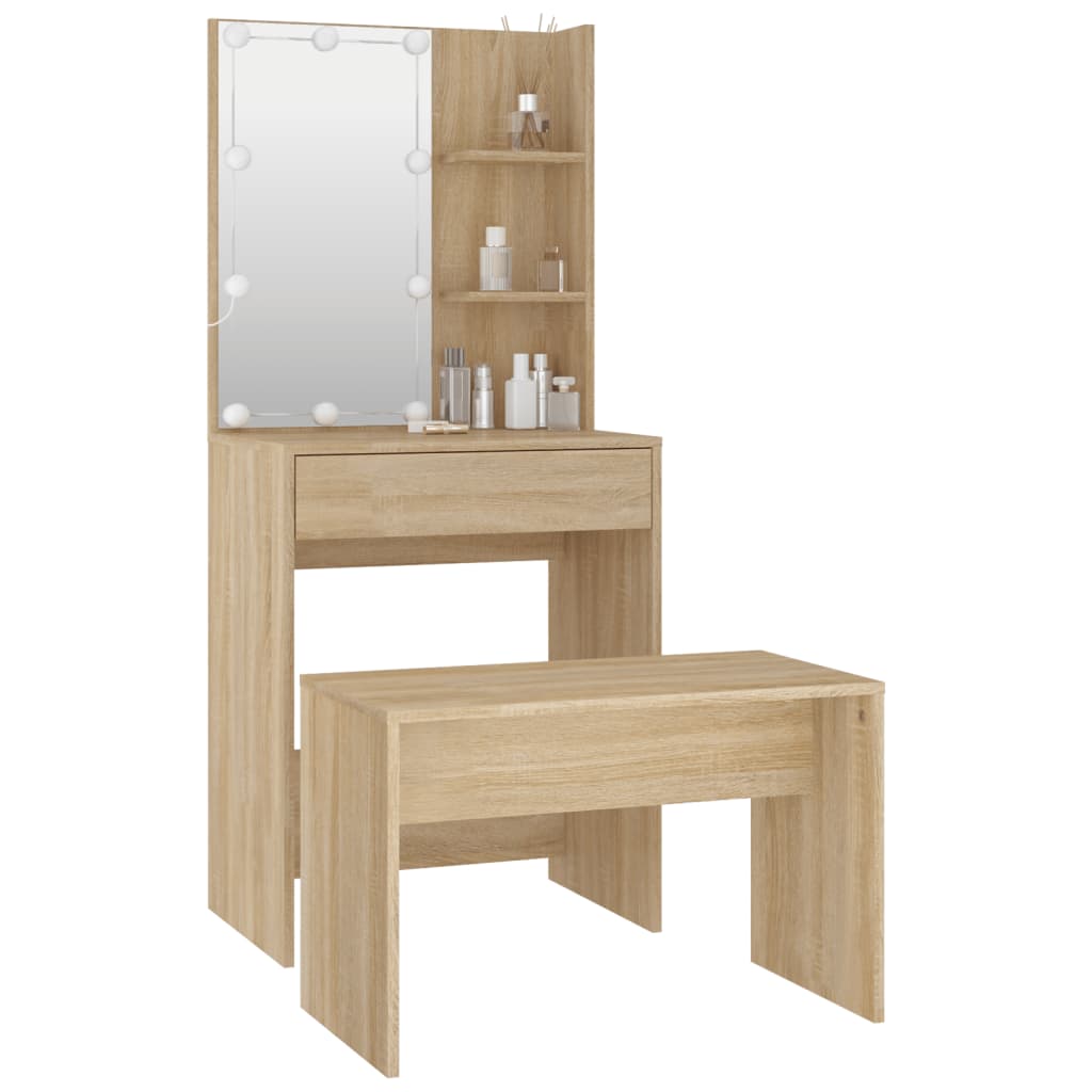 Sminkebord Sonoma Eik Sett LED