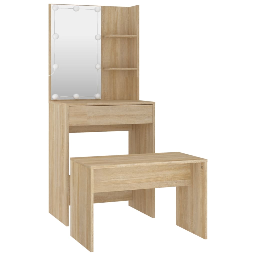 Sminkebord Sonoma Eik Sett LED