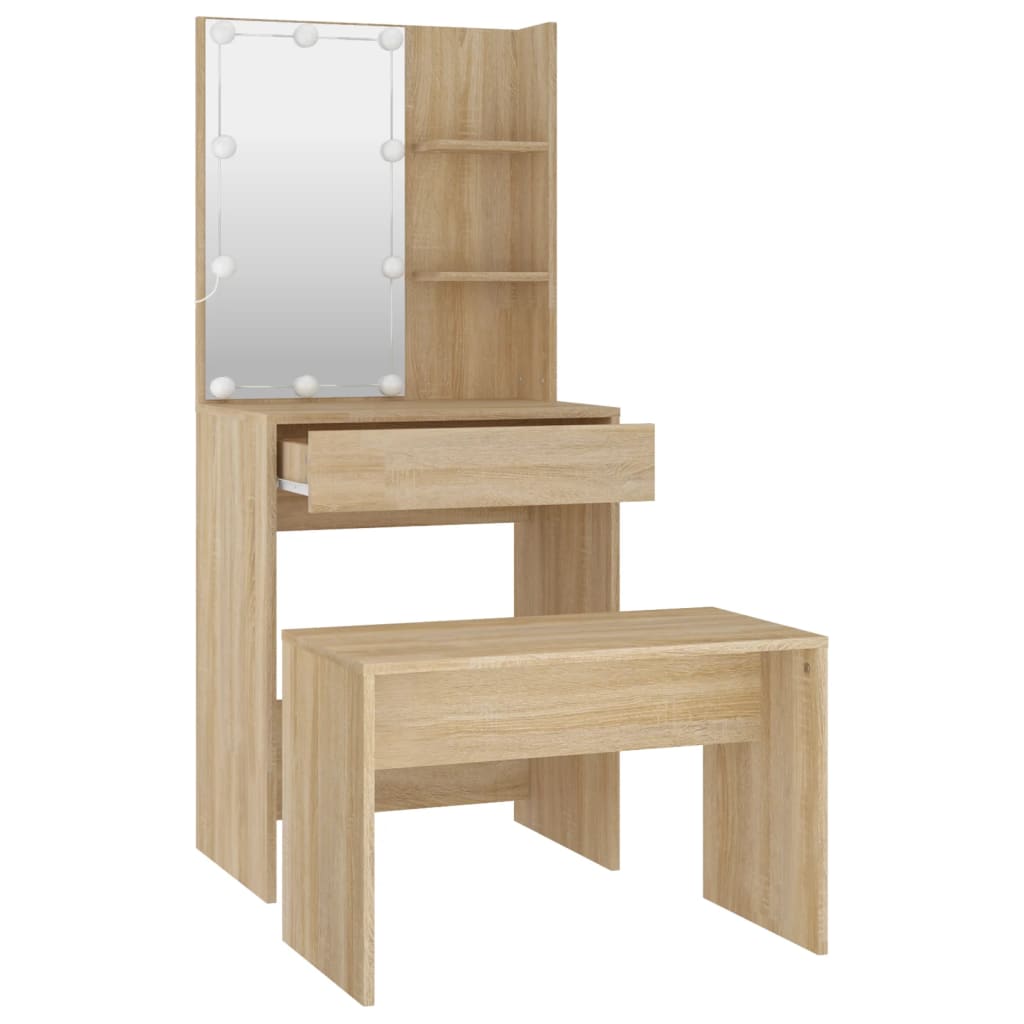 Sminkebord Sonoma Eik Sett LED