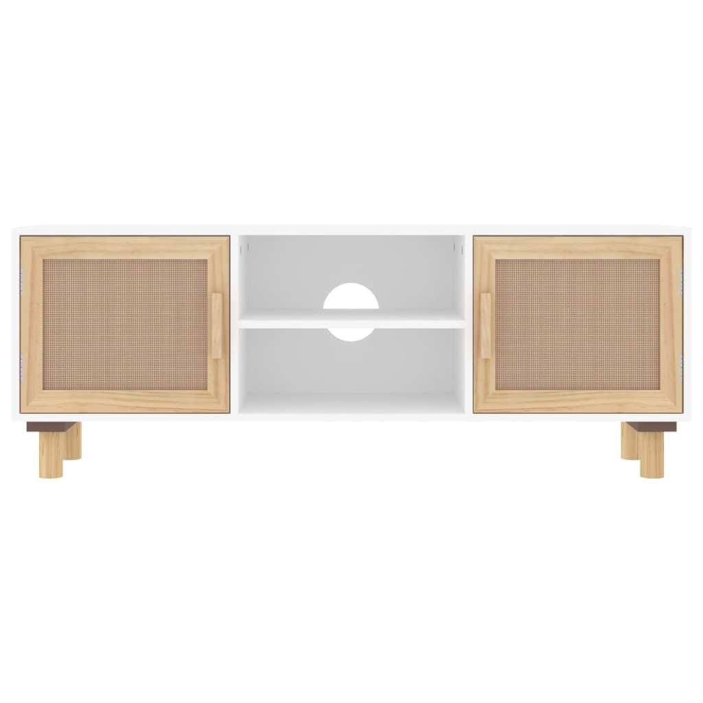 TV-Møbel Hvit TV-benk 105x30x40 cm heltre furu og naturrotting