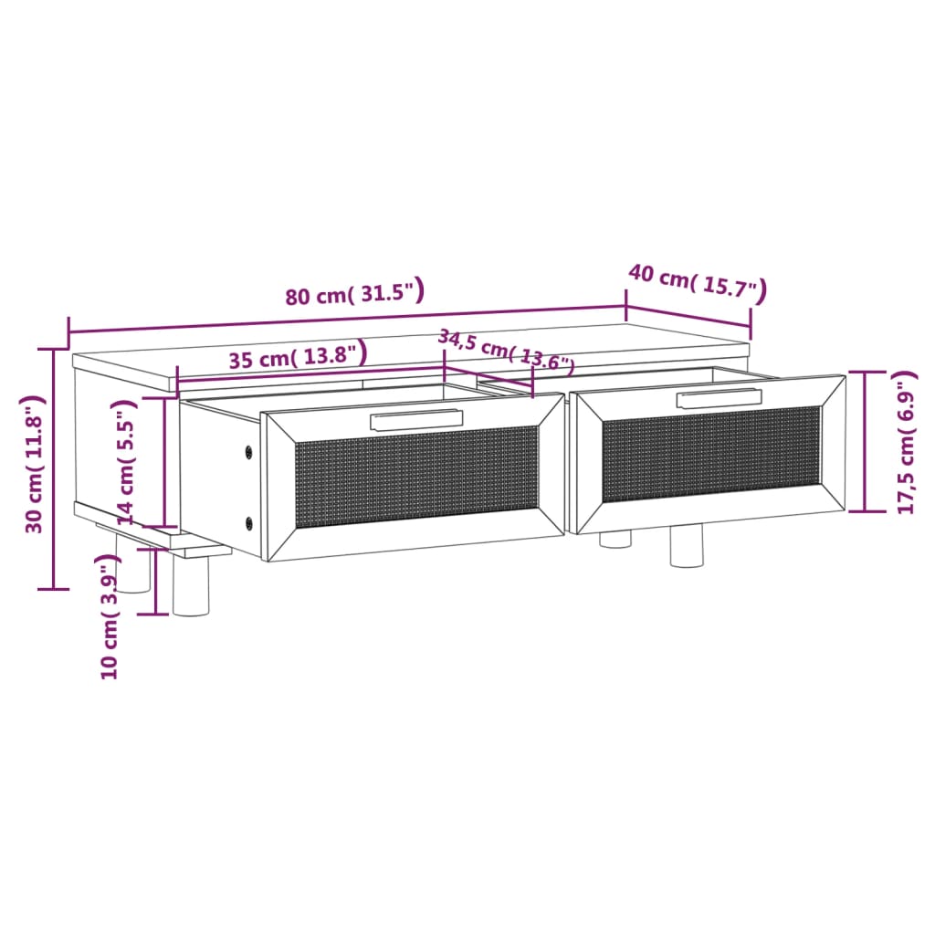 Salongbord Sofabord Svart 80x40x30 cm og heltre furu