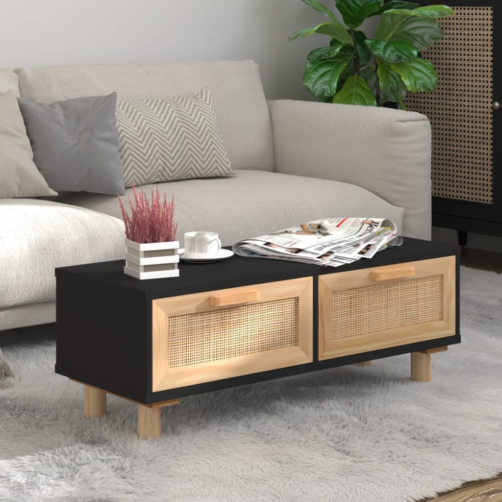Salongbord Sofabord Svart 80x40x30 cm og heltre furu