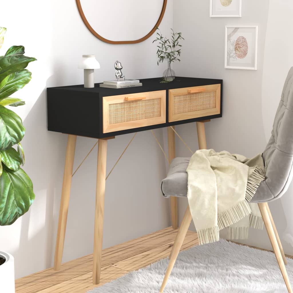 Avlastningsbord Konsollbord Svart 80x30x75 cm heltre furu og naturrotting