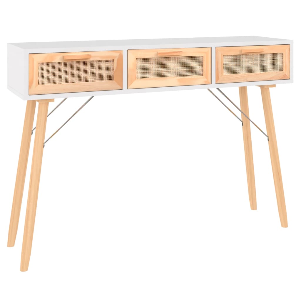 Avlastningsbord Konsollbord Hvit 105x30x75 cm heltre furu og naturrotting