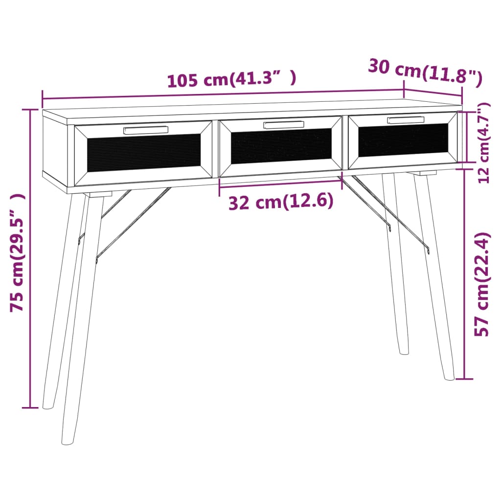Avlastningsbord Konsollbord Hvit 105x30x75 cm heltre furu og naturrotting