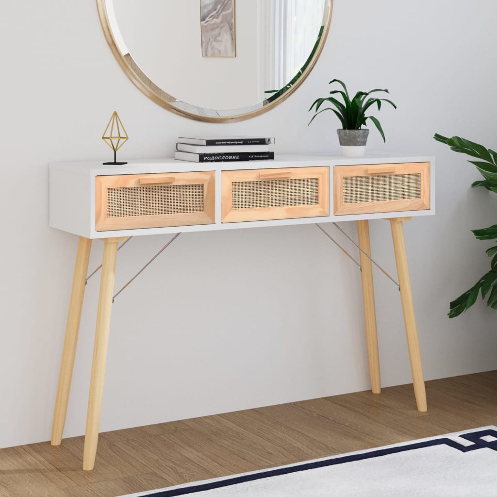 Avlastningsbord Konsollbord Hvit 105x30x75 cm heltre furu og naturrotting