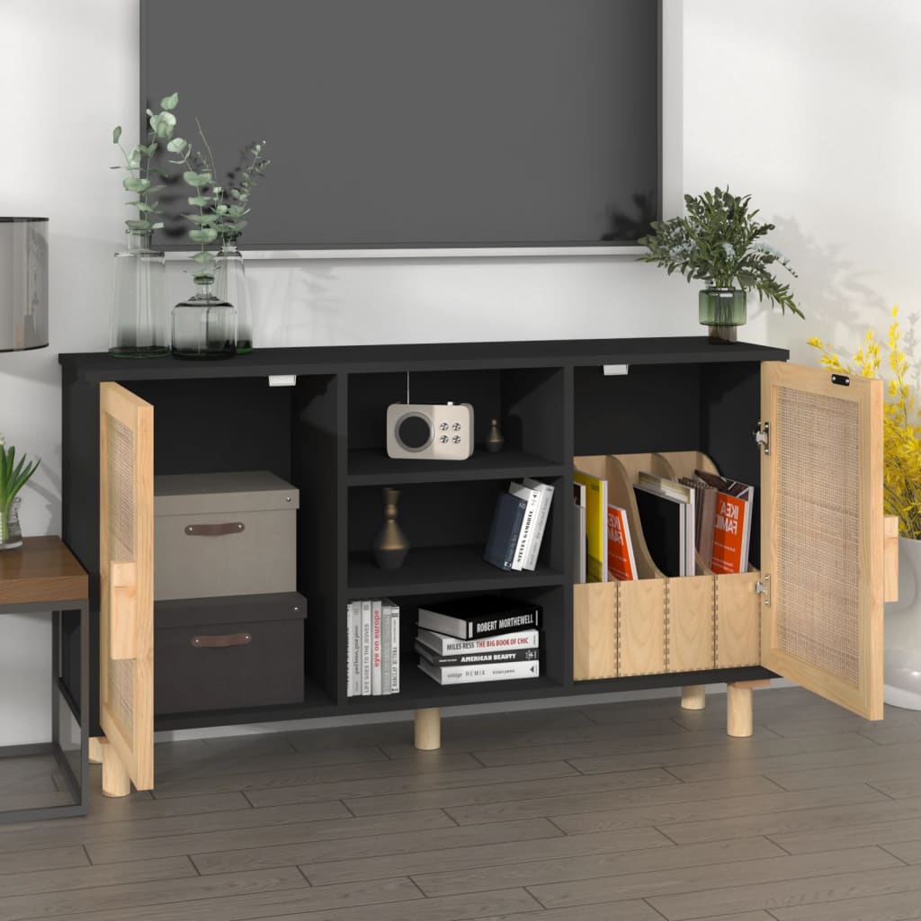 Skjenk Svart 105x30x60 cm heltre furu og naturrotting