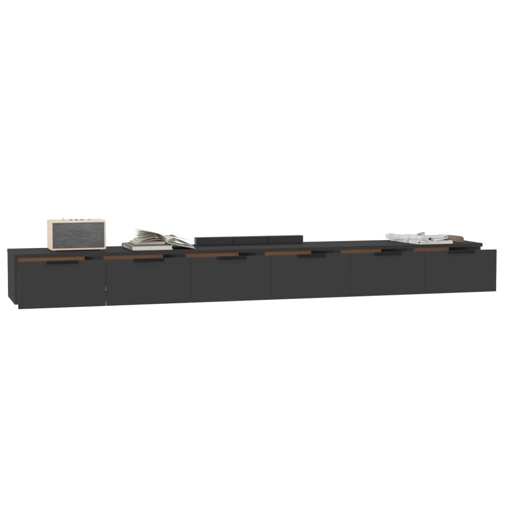 Veggskap 2 stk svart 102x30x20 cm konstruert tre