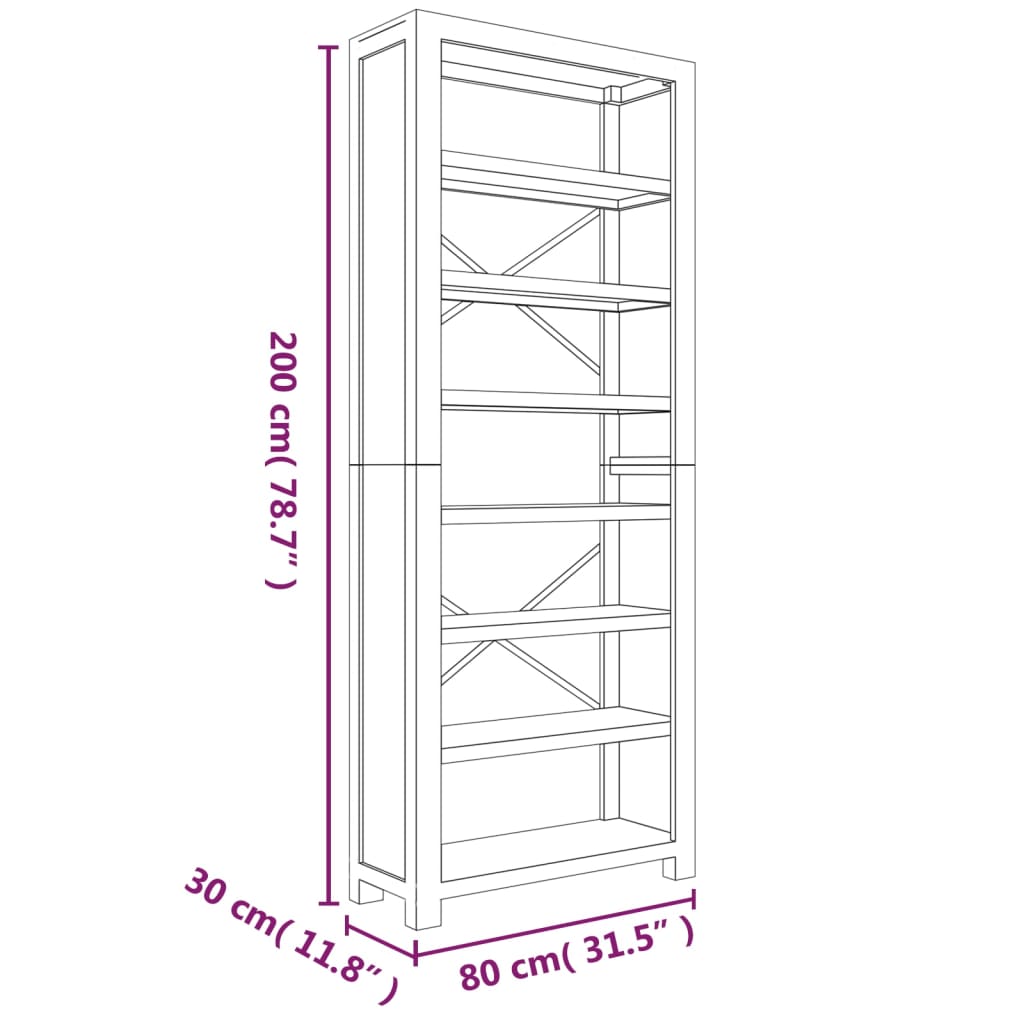 Bokhylle Tre 7 etasjer 80x30x200 cm heltre akasie