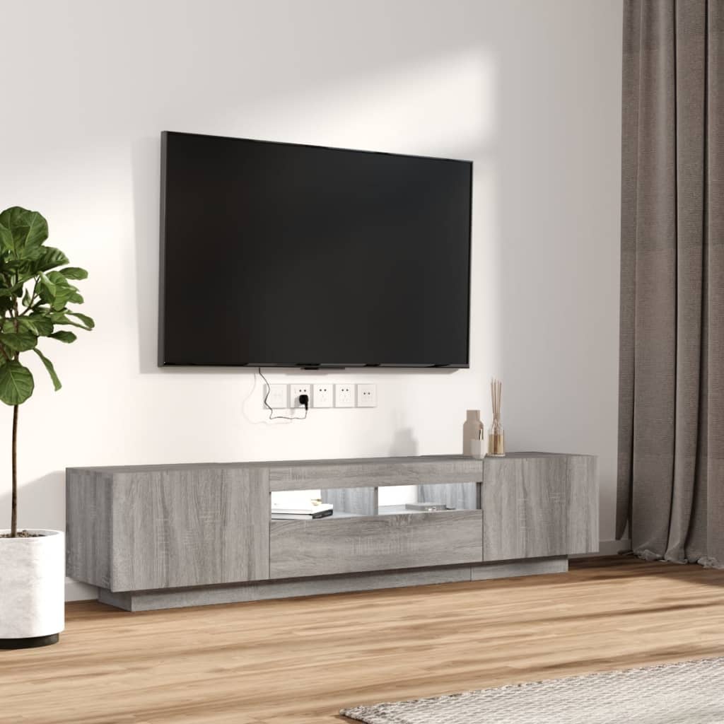 TV-Møbel Grå TV-benksett med LED-lys 2 deler