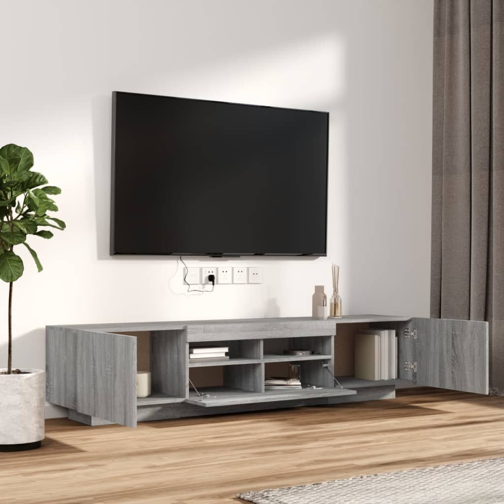 TV-Møbel Grå TV-benksett med LED-lys 2 deler