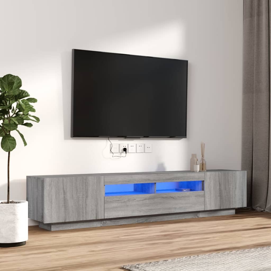 TV-Møbel Grå TV-benksett med LED-lys 2 deler