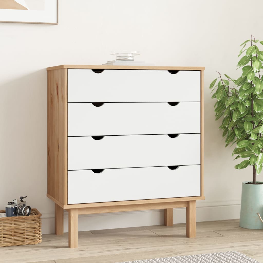 Kommode Brun og Hvit OTTA 76,5x39,5x90 cm heltre furu
