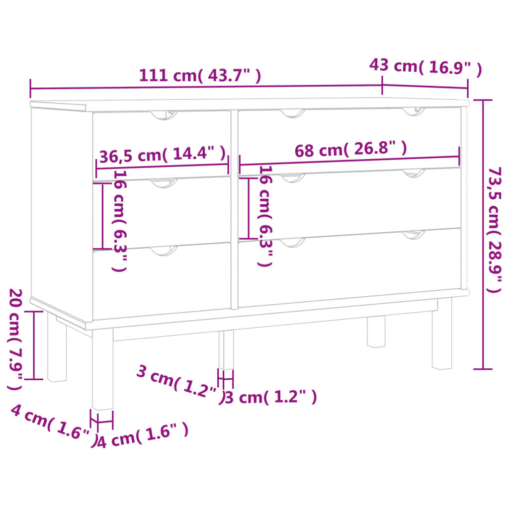 Kommode Brun og Hvit OTTA 111x43x73,5 cm heltre furu