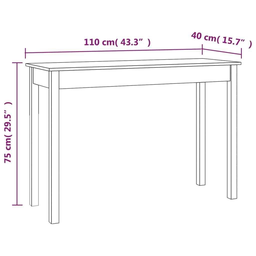 Avlastningsbord Konsollbord Hvit 110x40x75 cm heltre furu