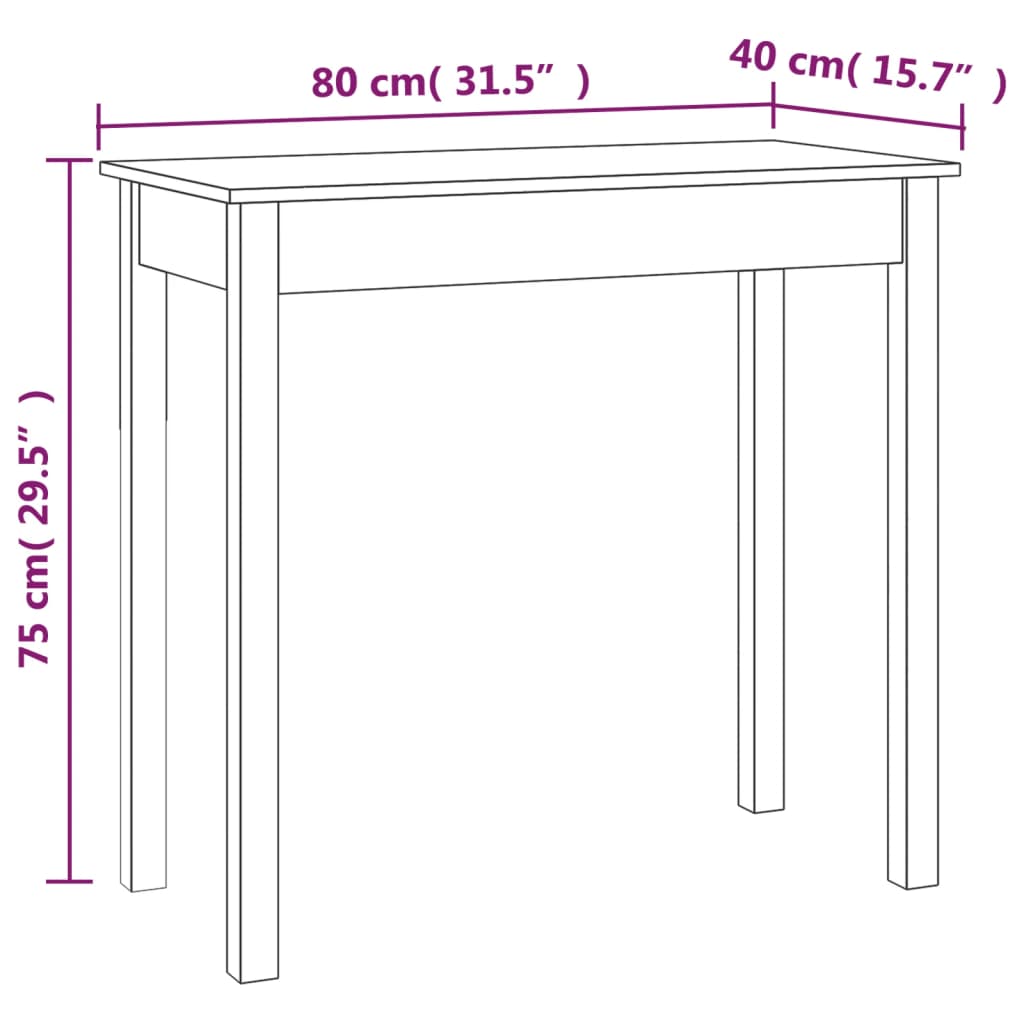 Avlastningsbord Konsollbord Hvit 80x40x75 cm heltre furu