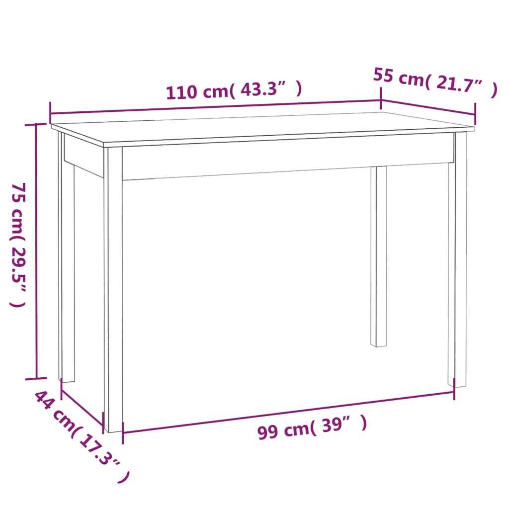 Spisebord 110x55x75 cm heltre furu