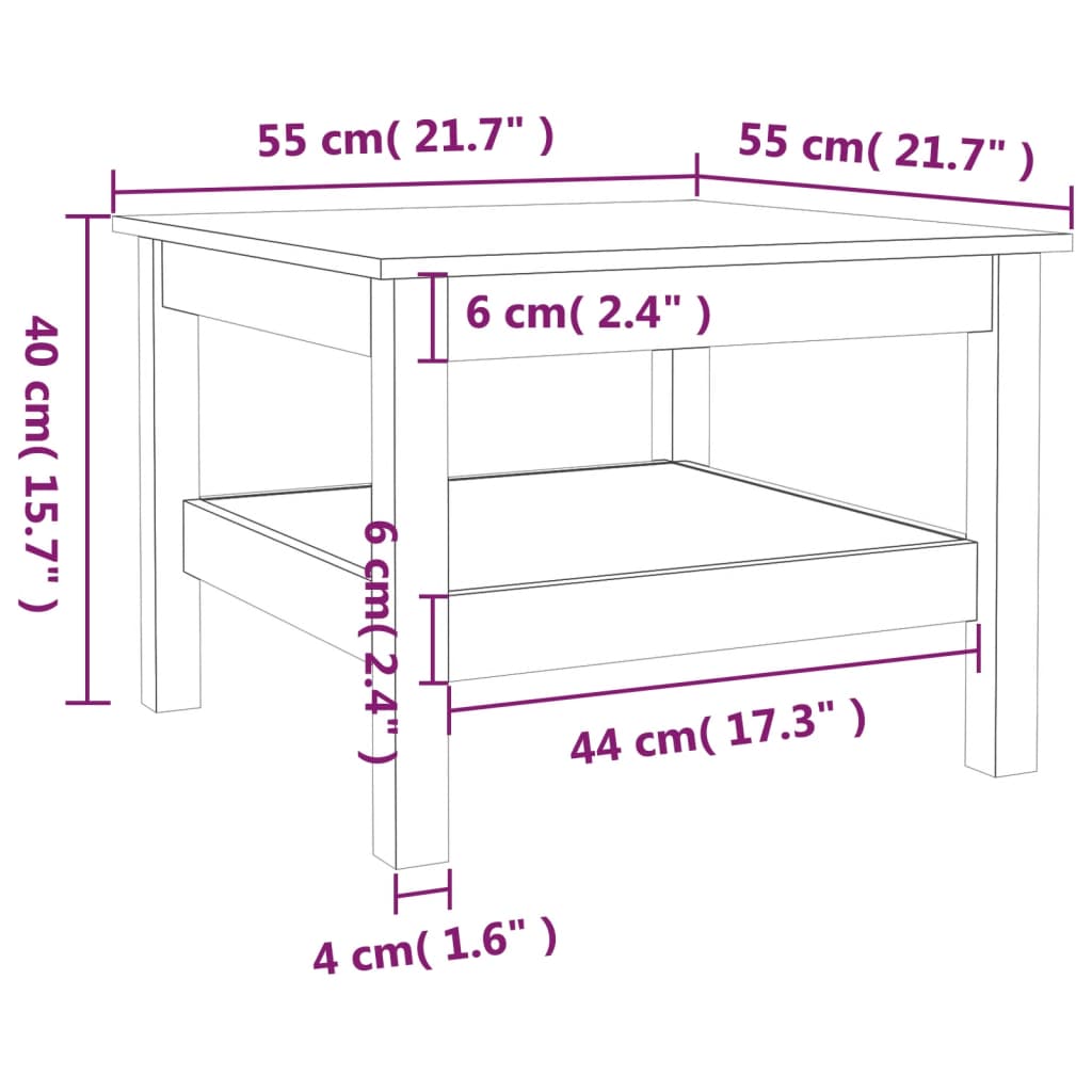 Salongbord Sofabord Tre heltre furu Honningbrun 55x55x40 cm