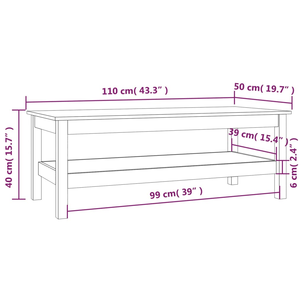 Salongbord Sofabord Grå 110x50x40 cm heltre furu