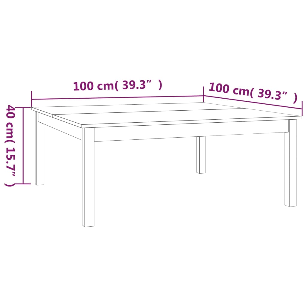 Salongbord Sofabord Tre 100x100x40 cm heltre furu