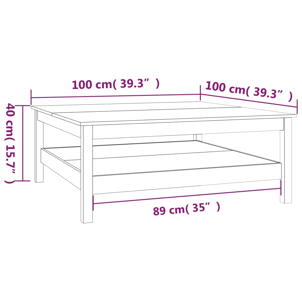 Salongbord Sofabord Hvit 100x100x40 cm heltre furu