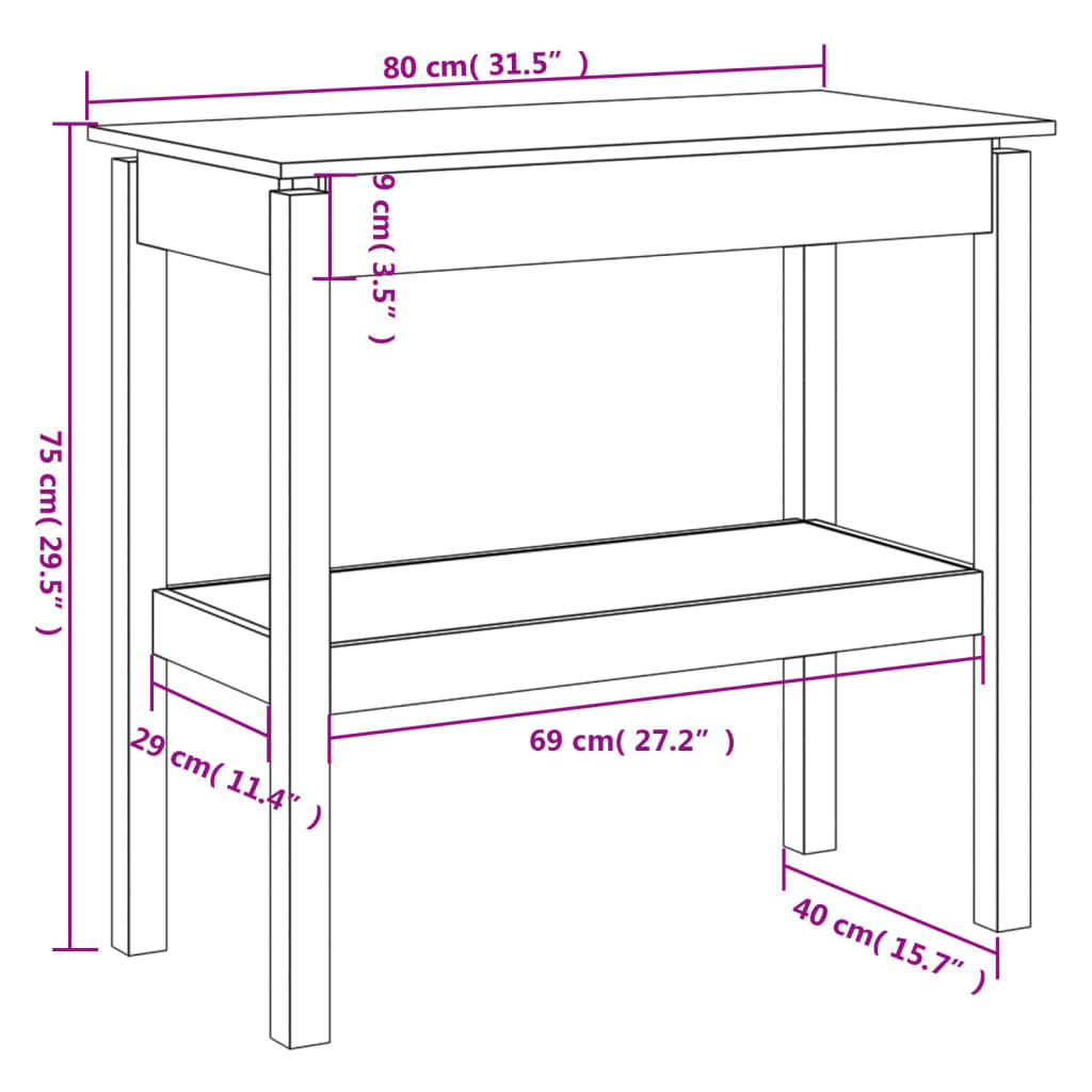Avlastningsbord Konsollbord Hvit 80x40x75 cm heltre furu