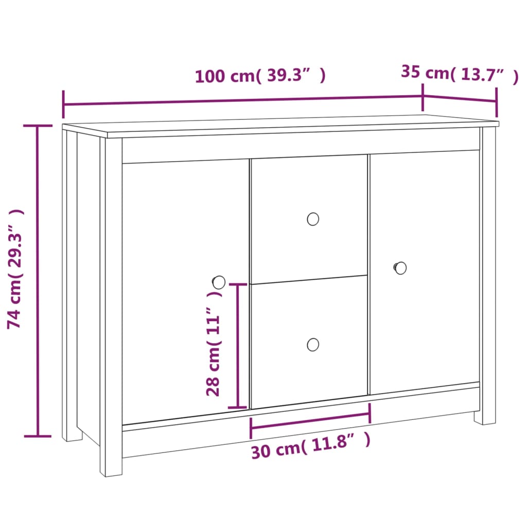 Skjenk Grå 100x35x74 cm heltre furu