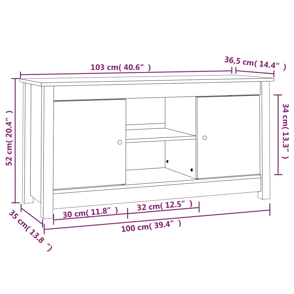 TV-Møbel Honningbrun TV-benk 103x36,5x52 cm heltre furu