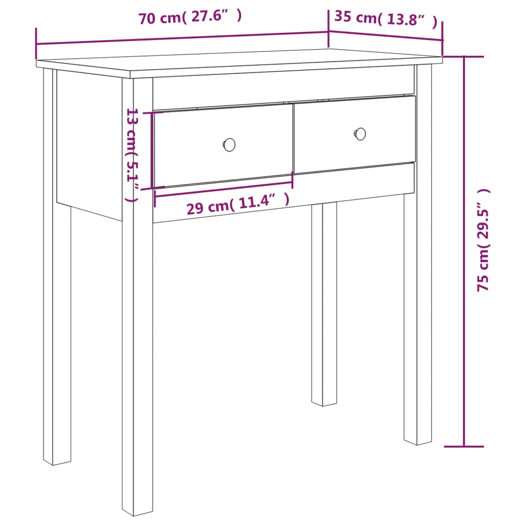 Avlastningsbord Konsollbord Tre 70x35x75 cm heltre furu
