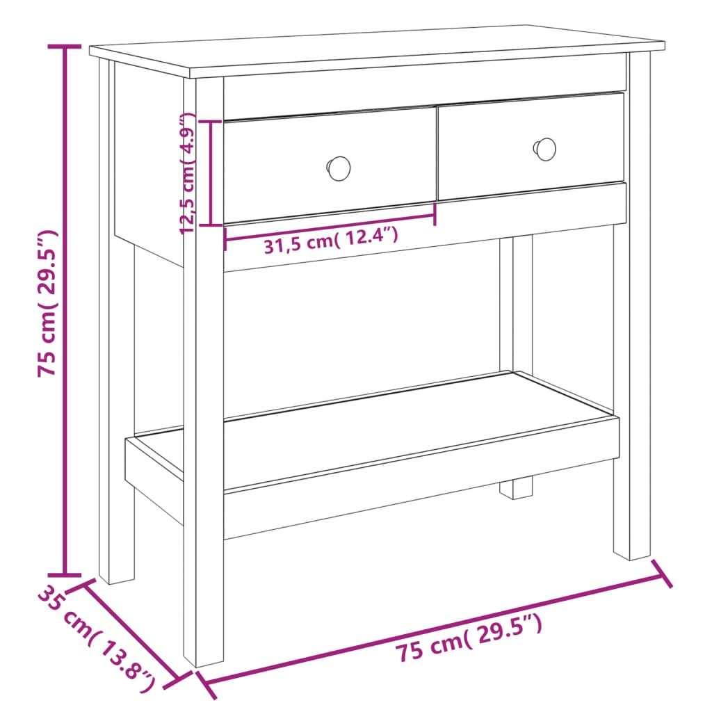 Avlastningsbord Konsollbord Hvit 75x35x75 cm heltre furu