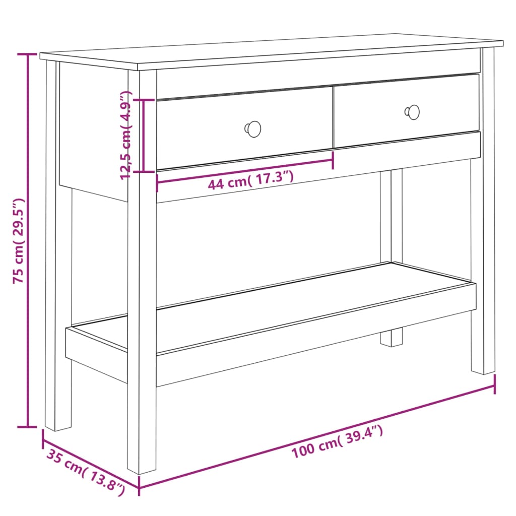 Avlastningsbord Konsollbord Hvit 100x35x75 cm heltre furu