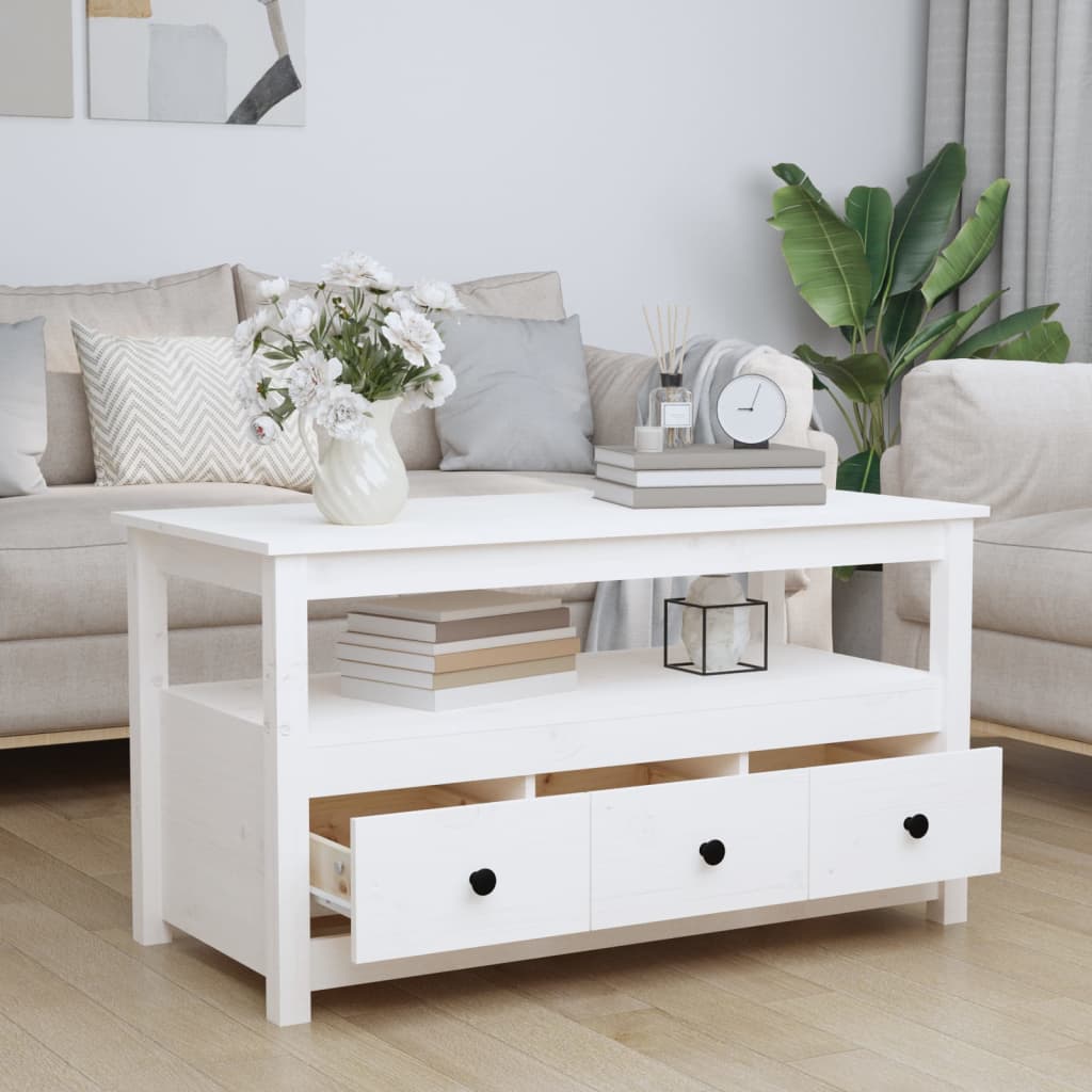 Salongbord Sofabord Hvit 102x49x55 cm heltre furu