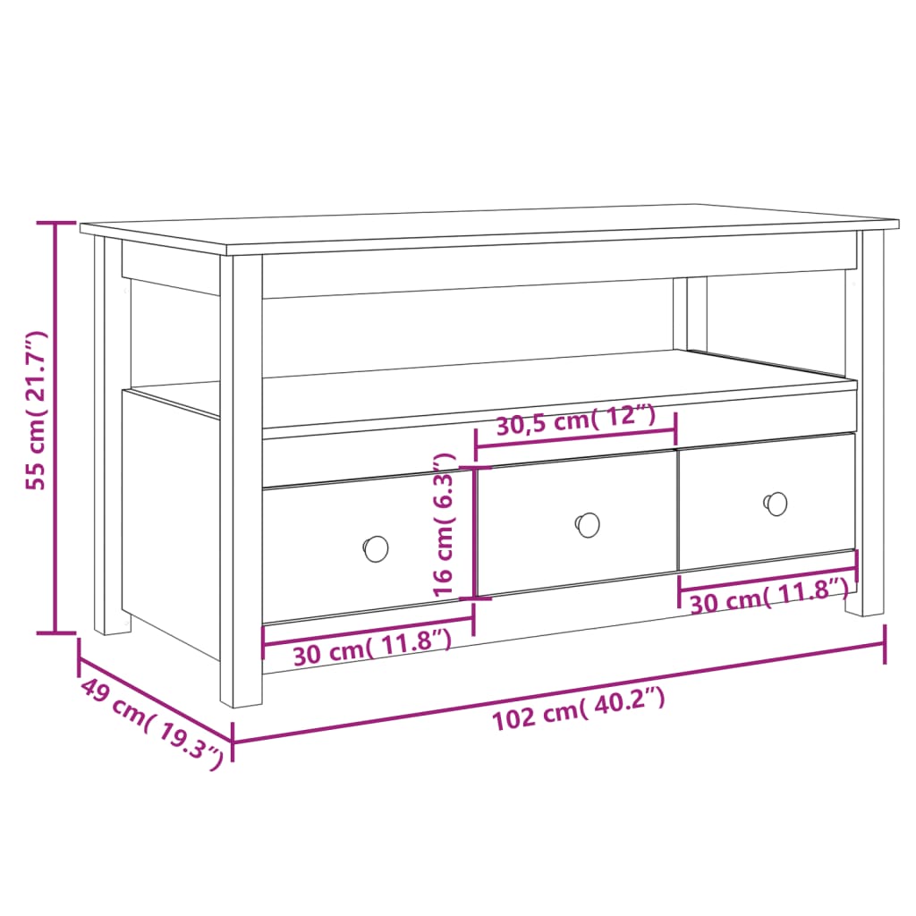 Salongbord Sofabord Hvit 102x49x55 cm heltre furu
