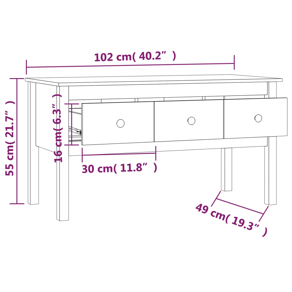 Salongbord Sofabord Svart 102x49x55 cm heltre furu