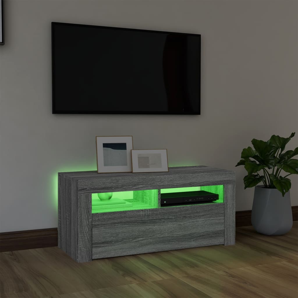 TV-Møbel Sonoma Grå Tv-benk med LED-lys 90x35x40 cm