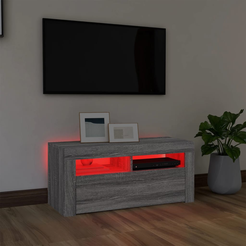 TV-Møbel Sonoma Grå Tv-benk med LED-lys 90x35x40 cm