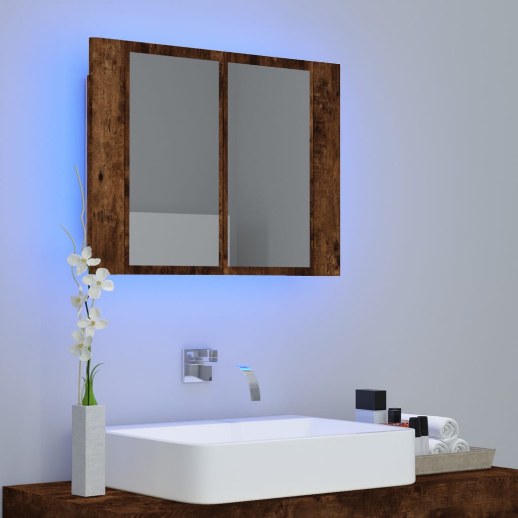 Baderomsspeil Skap med LED Røkt Eik 60x12x45 cm