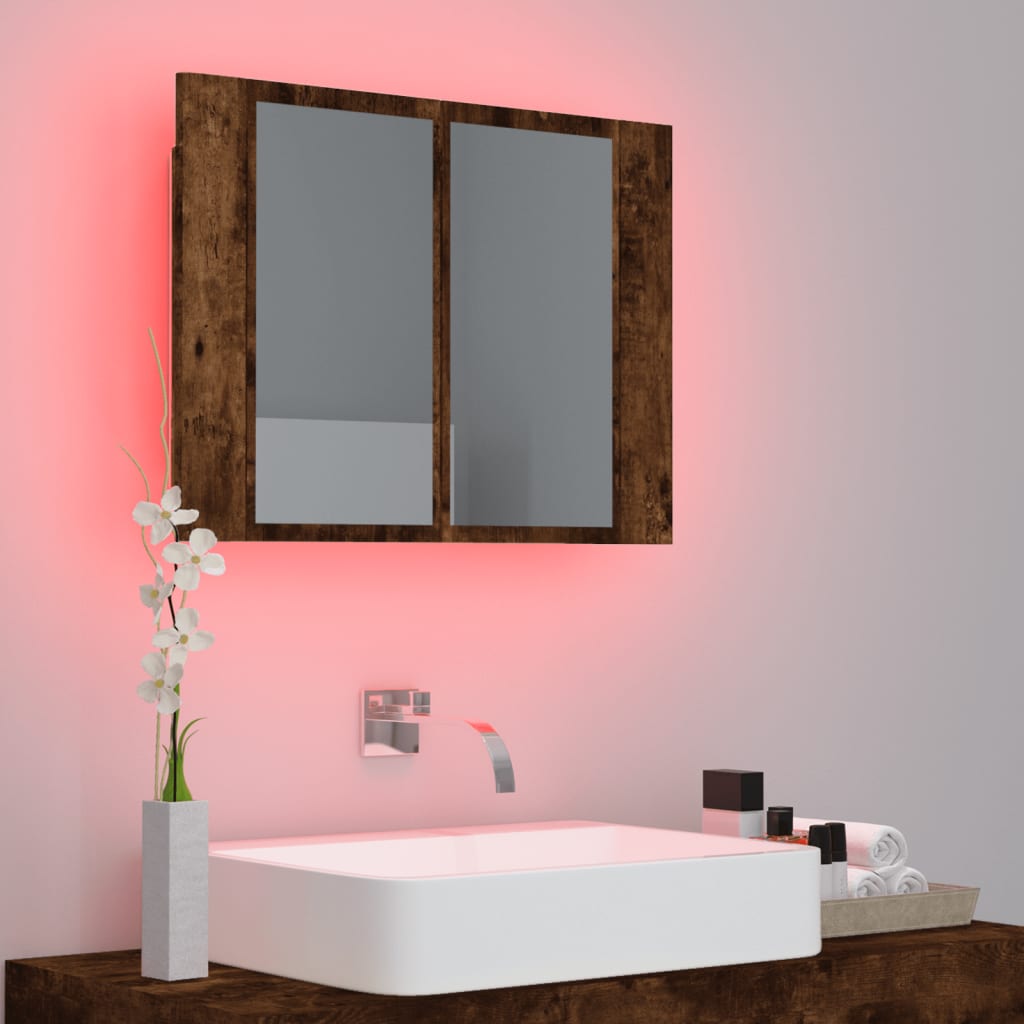 Baderomsspeil Skap med LED Røkt Eik 60x12x45 cm