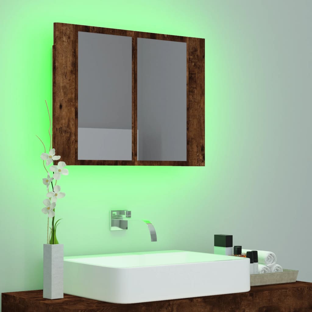 Baderomsspeil Skap med LED Røkt Eik 60x12x45 cm